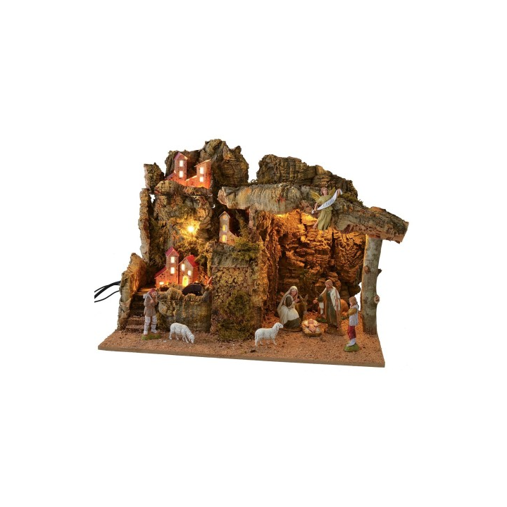 Presepe illuminato con mulino ad acqua funzionante completo di