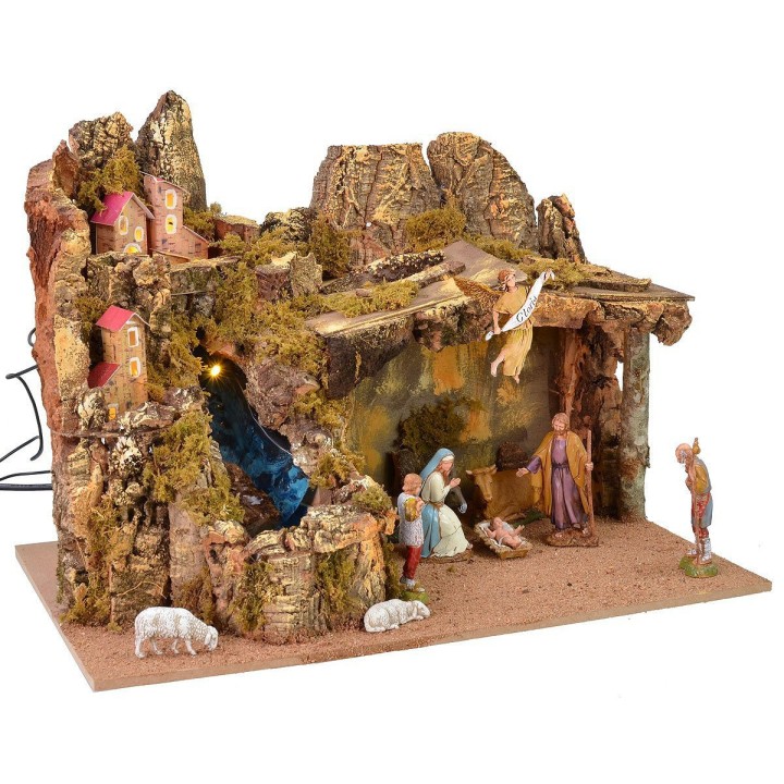 Belén completo de figuras Landi moranduzzo con luces y cascada