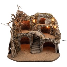 Illuminated Easter nativity scene with multiple levels cm