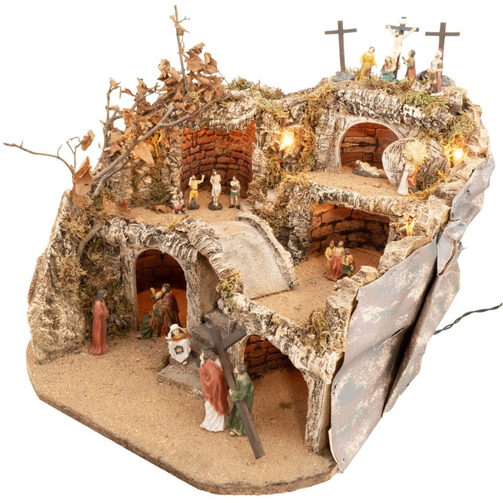 Illuminated nativity scene complete with Easter figurines cm