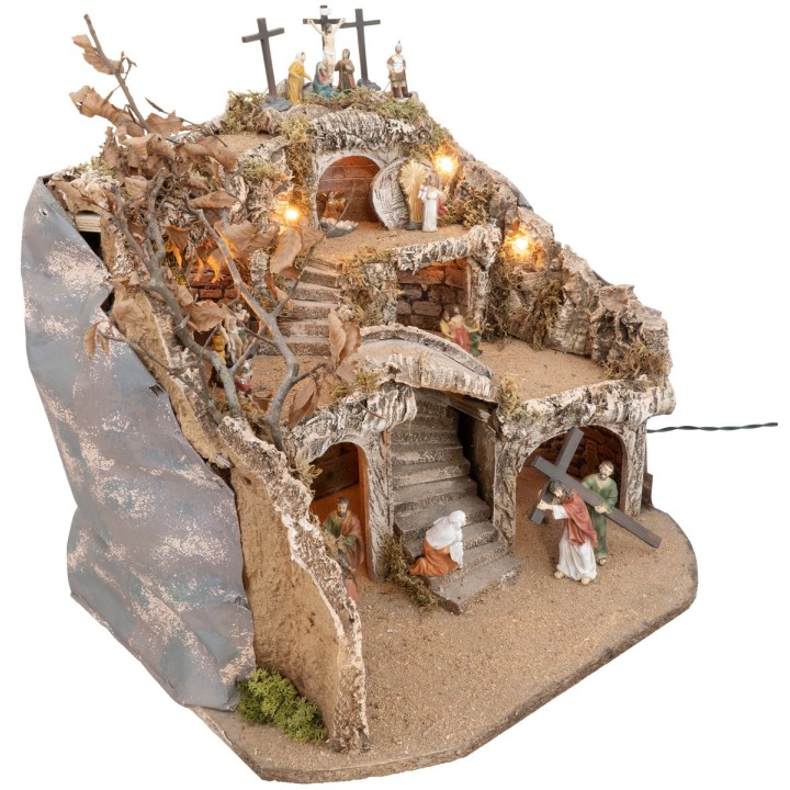 Pesebre iluminado completo con estatuas pascuales cm 50x50x37 h