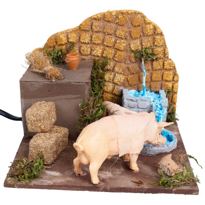 Pigsty with two pigs at the fountain with double movement cm