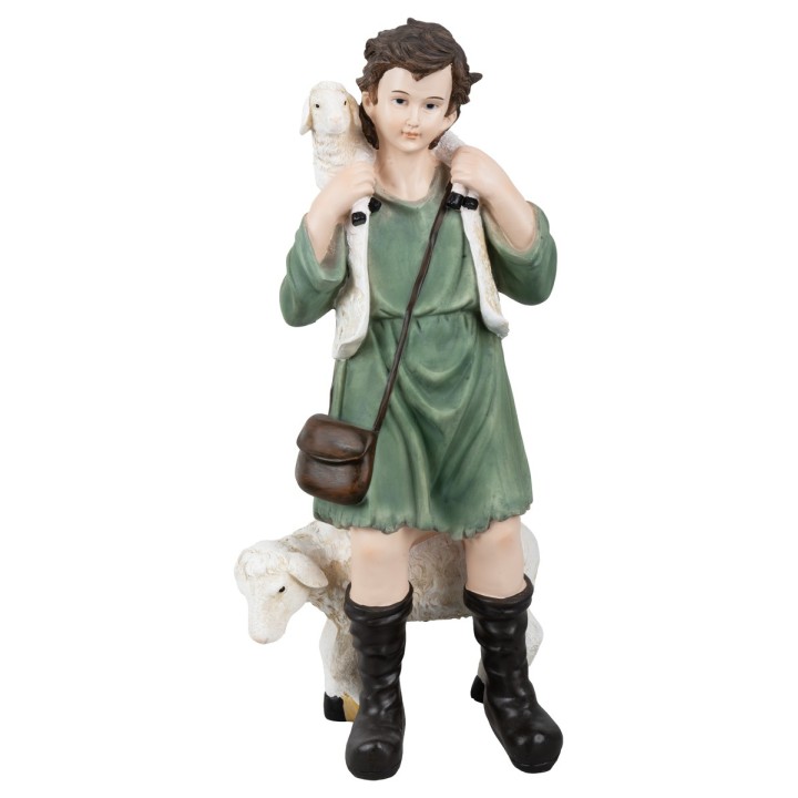 Good shepherd with sheep and lamb in resin h.