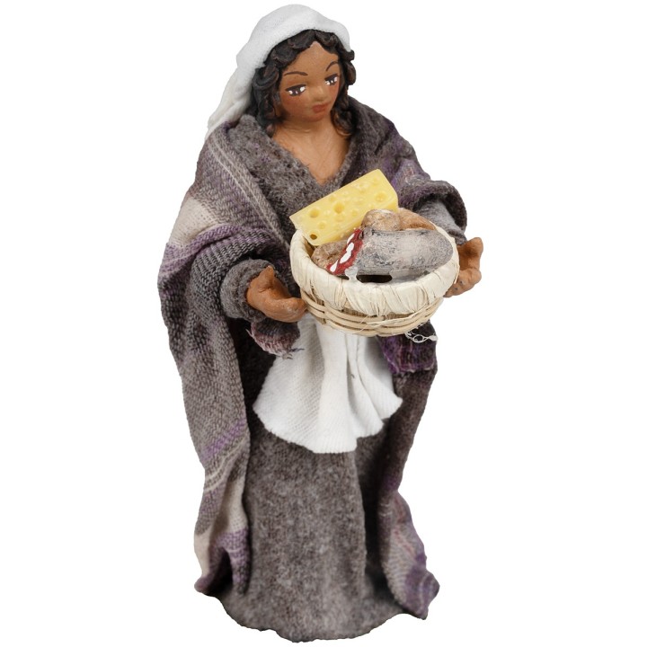 Donna con cesta di formaggi per presepe 12 cm