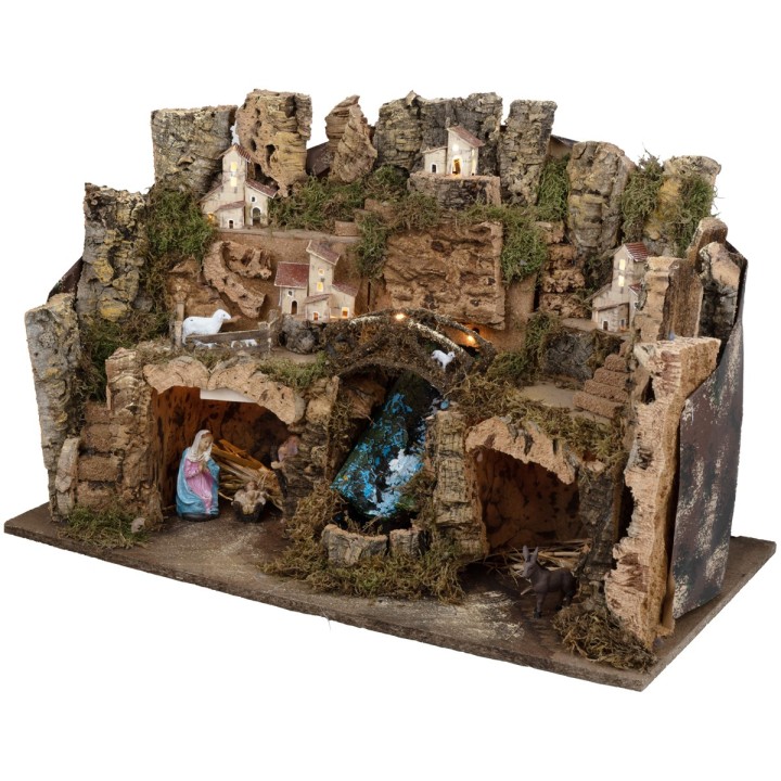 Presepe completo di statue con cascata e luci cm