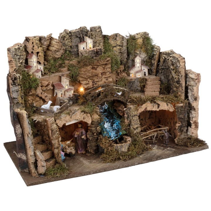 Presepe completo di statue con cascata e luci cm