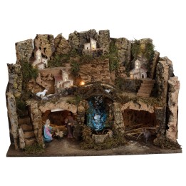Pesebre completo de estatuas con cascada y luces cm