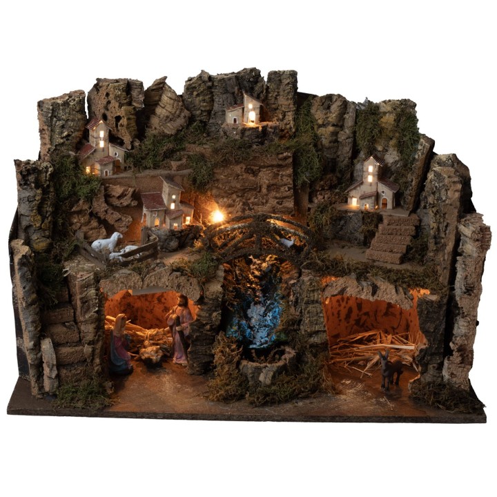 Presepe completo di statue con cascata e luci cm