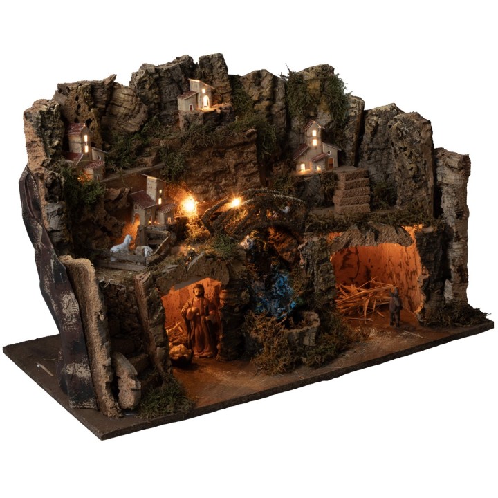 Presepe completo di statue con cascata e luci cm