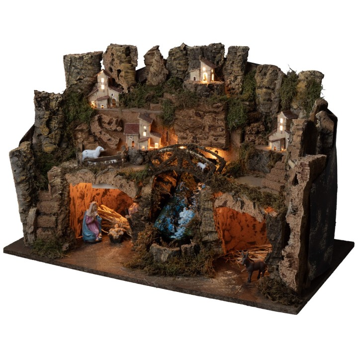 Presepe completo di statue con cascata e luci cm