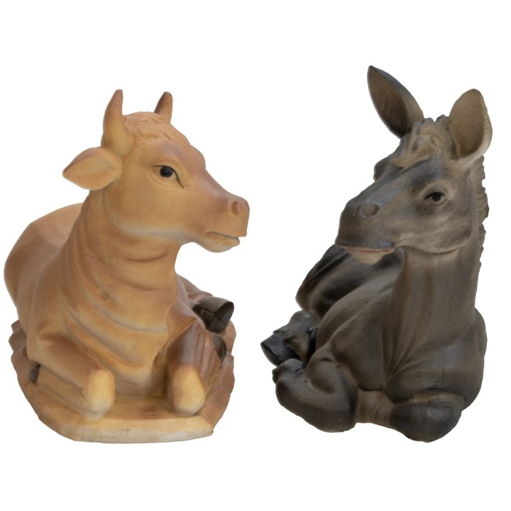 Bue e asino seduti per statue da 25-3 cm in resina
