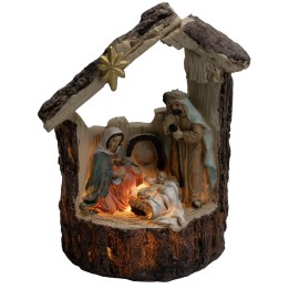 Blocco Natività con capanna illuminata cm 8,8x4,7x14 h