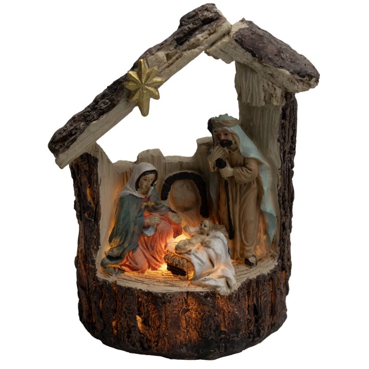 Nativity with illuminated hut cm 9x5x13.9 h