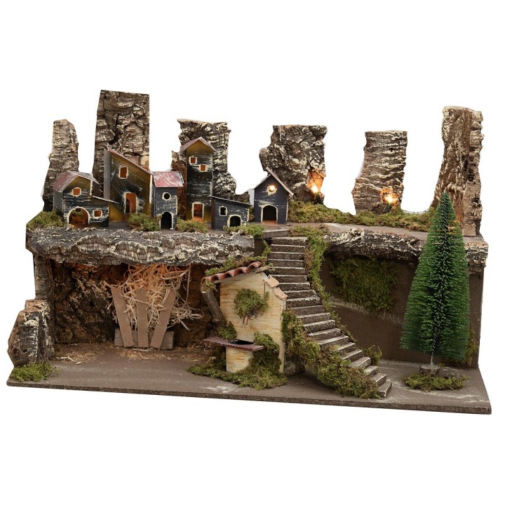 Presepe con luci e fontana funzionante cm