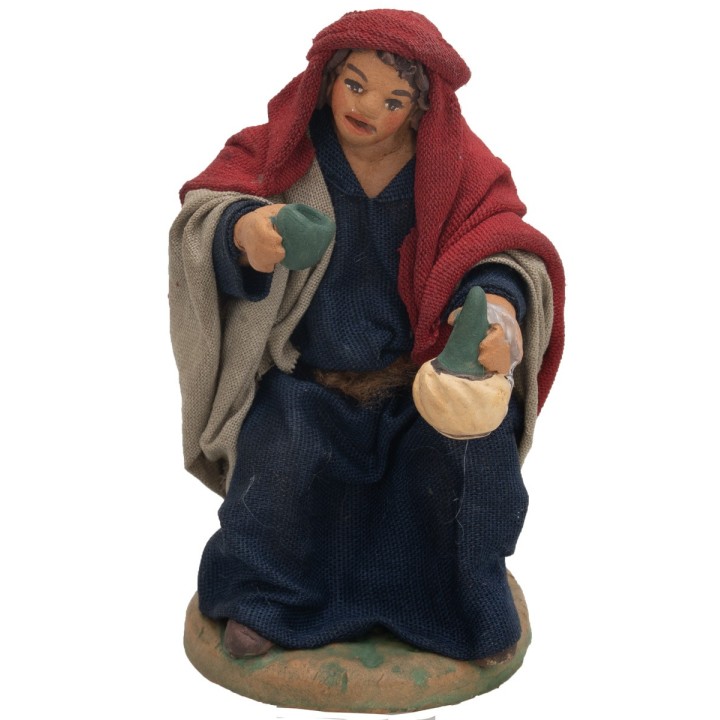 Uomo seduto con fiasco serie 10 cm per Presepe