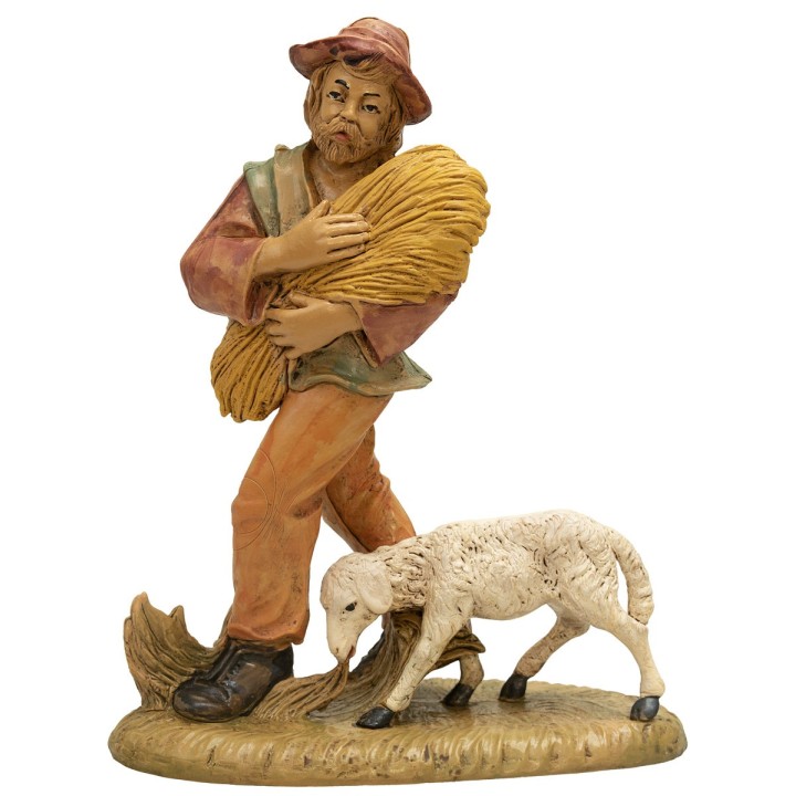 Pastore con fascio di paglia e agnello 20 cm Euromarchi