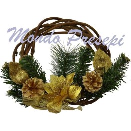 Corona in legno intrecciata Ø 25 con decori oro