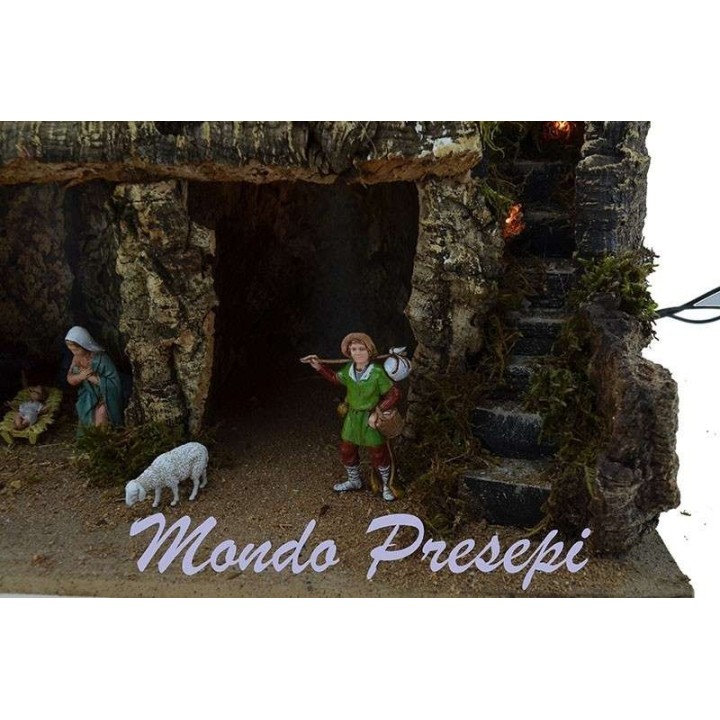 Presepe completo con mulino a vento e luci cm 42x35x38 h.