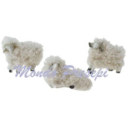Set 3 pecore in resina con lana per statue cm 8-10 per presepe