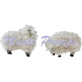 Conjunto de 2 ovejas de resina con lana para estatuas de 8-10 cm
