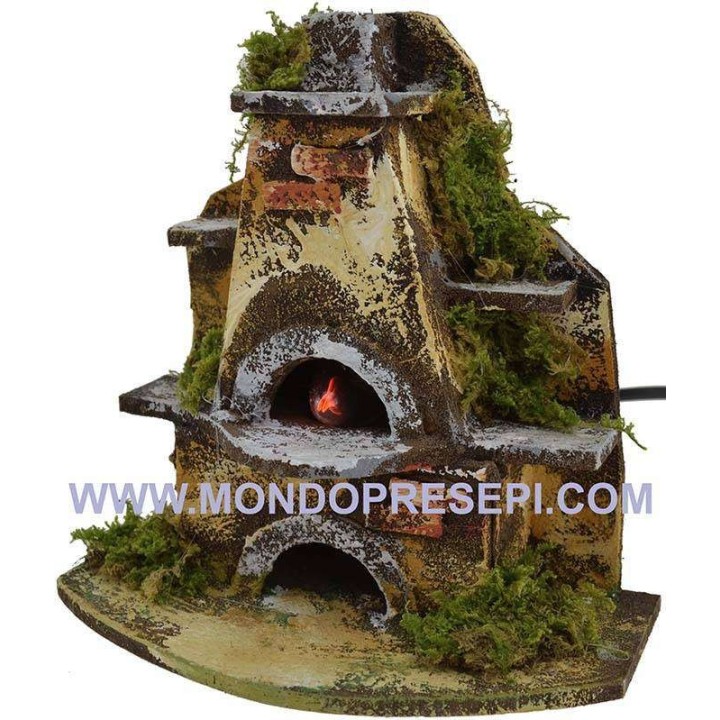 Horno pesebre con fuego funcionando a corriente cm 16x12,5x16 h.