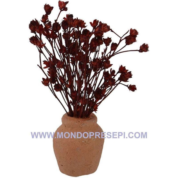 Terracotta vase with flowers-burgundy