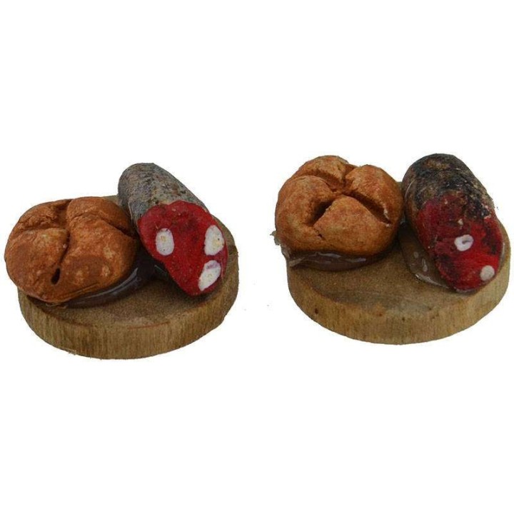 Set 2 taglieri con pane e salame ø 1,8 cm