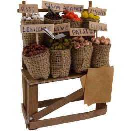 Puesto con sacos de frutas y verduras cm 10x4,5x14 h.