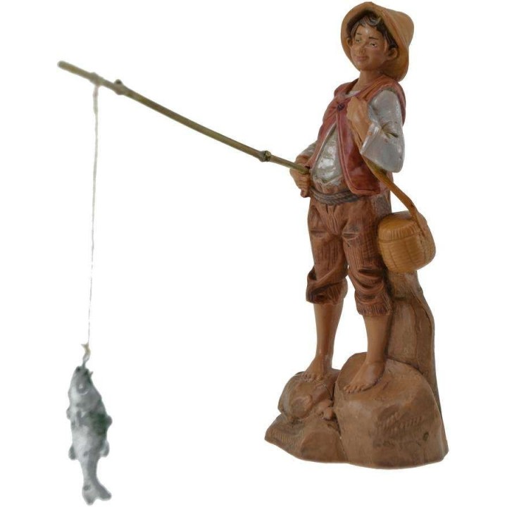 Fisherman with rod and fish 12 cm Fontanini