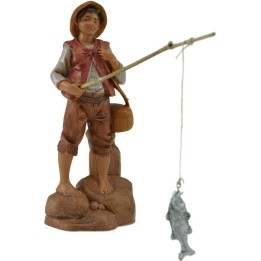Pescatore con canna e pesce 12 cm Fontanini