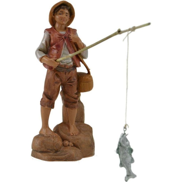 Pescador con caña y pez 12 cm Fontanini